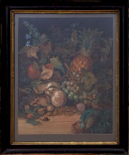 WILLIAM PEART: STILL LIFE OF GRAPES, A PINEAPPLE, OTHER FRUIT, FLOWERS & INSECTS