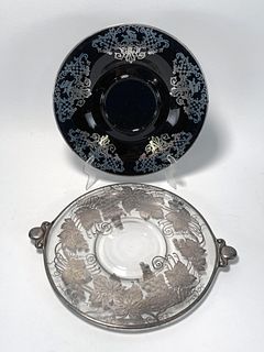 TWO SILVER OVERLAY PLATTERS 