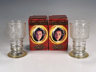 TWO LORD OF THE RINGS COLLECTOR GLASS GOBLETS IN BOX