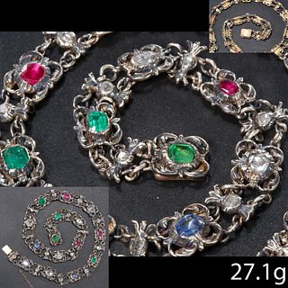 ANTIQUE EMERALD, SAPPHIRE RUBY AND DIAMOND NECKLACE