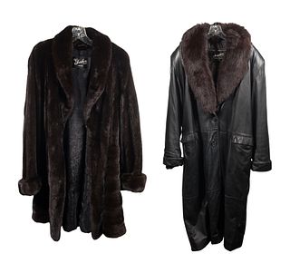 Leather Coat with Mink Lining and Fox Collar
