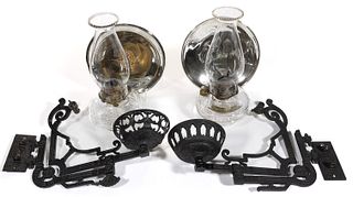 ASSORTED CAST-METAL KEROSENE BRACKET LAMPS, LOT OF TWO