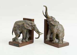 JEAN ARY BITTER (1883-1973): ELEPHANTS: A PAIR OF BOOKENDS