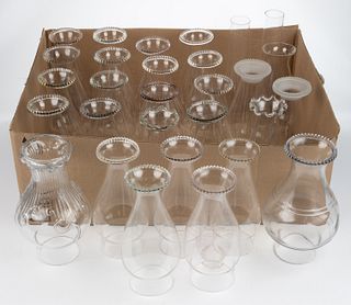 ASSORTED GLASS KEROSENE SLIP CHIMNEYS, LOT OF 29