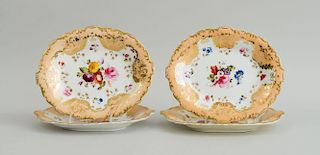 SET OF FOUR ENGLISH PORCELAIN FLORAL-DECORATED CAKE PLATTERS
