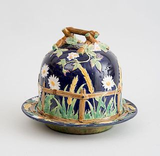ENGLISH MAJOLICA CHEESE DISH AND DOME COVER
