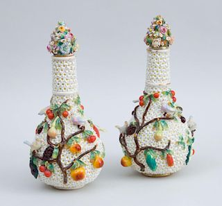 PAIR OF MEISSEN PORCELAIN BOTTLE VASES AND COVERS