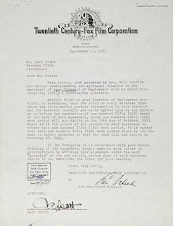 CARY GRANT SIGNED CONTRACT AMENDMENT