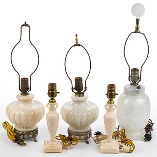 ALADDIN IVORY / ALACITE ELECTRI GLASS LAMPS, LOT OF FIVE
