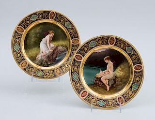 PAIR OF FINE VIENNA HAND-PAINTED PORCELAIN CABINET PLATES, PSYCHE