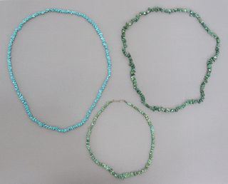 (3) TURQUOISE & OTHER GREEN STONE CHIP BEADED NECKLACES