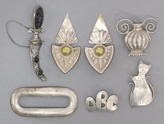 (6) STERLING SILVER BROOCHES & OTHER JEWELRY, MEXICO