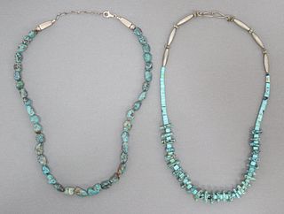 (2) SOUTHWEST TURQUOISE & SILVER BEADED NECKLACES