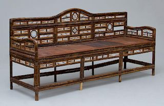 PAIR OF CHINESE EXPORT BAMBOO FRETWORK SETTEES