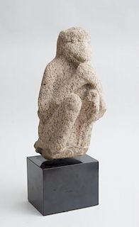 HARDSTONE CARVED GRANITE FIGURE OF A SEATED MONKEY