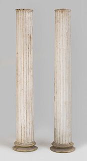 PAIR OF WHITE-PAINTED FLUTED HALF-ROUND PILASTERS