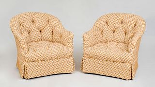PAIR OF TUFTED UPHOLSTERED TUB CHAIRS, DESIGNED BY PARISH HADLEY