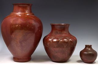 (3) HAMMERED COPPER VASES, MEXICO