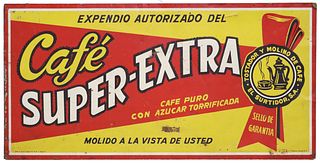 LARGE ENAMELED METAL COFFEE ADVERTISING SIGN, MEXICO