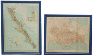 (2) FRAMED MAPS OF BAJA CALIFORNIA & OAXACA, MEXICO, 1922