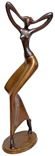 LARGE CONTEMPORARY PATINATED BRONZE SCULPTURE DANCING WOMAN