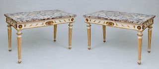 PAIR OF ITALIAN PAINTED AND PARCEL-GILT CONSOLE TABLES