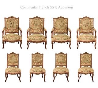 A Set of Eight Continental French Style Aubusson Chairs