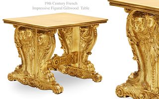 19th C. French Impressive Figural Giltwood Table