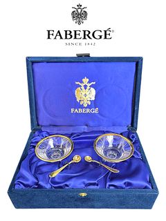 A Pair of Faberge Caviar Glass Server Bowls, Signed in Original box