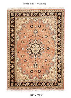 An Exquisite Persian Tabriz Wool Silk Rug