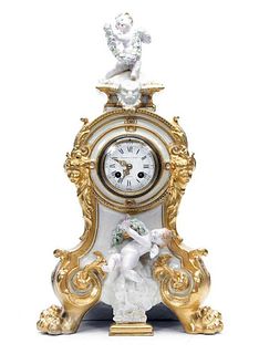 19th C. French Figural Porcelain & Gilt Mantel Clock