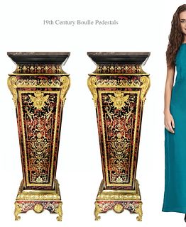 A Pair of 19th Century French Boulle Inlaid Pedestals