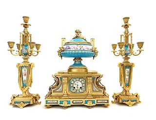 19th C. French Sevres Bronze Clock Set