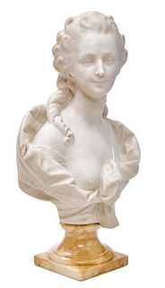 19th C. French White Marble Bust on Sienna Marble Socle