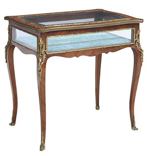 FRENCH LOUIS XV STYLE MARQUETRY BIJOUTERIE OR VITRINE TABLE