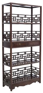CHINESE CARVED HARDWOOD FOUR-TIER ETAGERE OR BOOKSHELF