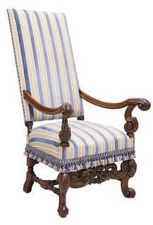BAROQUE STYLE HIGHBACK UPHOLSTERED ARMCHAIR