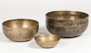 3 Vintage Indian Hammered Brass Bowls