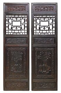 (2) CHINESE CARVED HARDWOOD ARCHITECTURAL DOOR PANELS, 101" X 30"