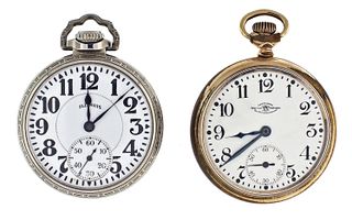 A lot of two 16 size American pocket watches