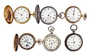 A lot of six 18 size American pocket watches