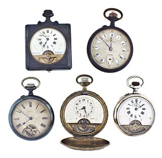 A lot of five Swiss pocket watches including three eight day Hebdomas