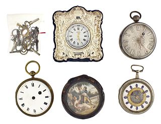 A lot of three late 18th - early 19th century Continental pocket watches watch keys and more