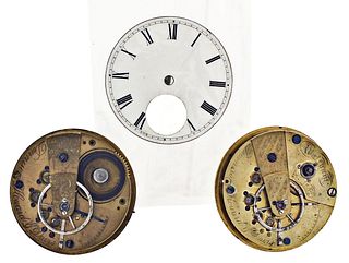 A lot of two pocket watch movements including a Howard Dennison & Davis
