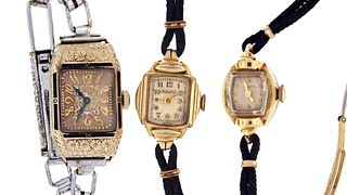 A lot of three lady's wrist watches two in 14 karat gold
