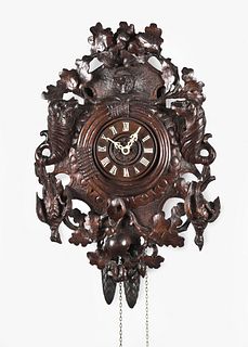 Philipp Haas & Söhne cuckoo wall clock in carved hunter style shield case