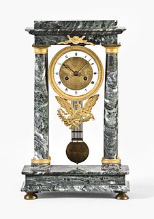 French four column empire or portico marble shelf clock