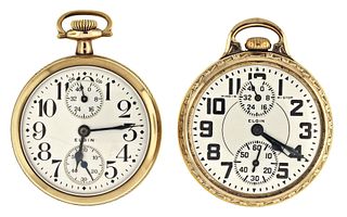 A good lot of two 16 size Elgin pocket watches with wind indicators