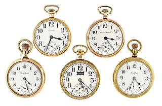 A good lot of five American 16 size pocket watches