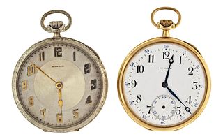 A lot of two Howard Keystone 14 karat gold 12 size pocket watches